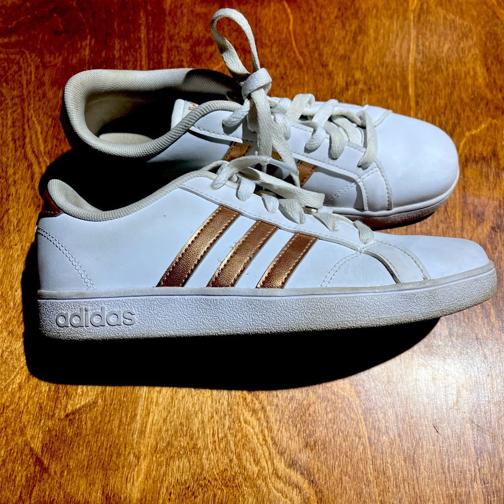 Girls White Adidas Shoes, Size 4